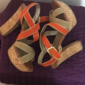 Platform faux cork heels